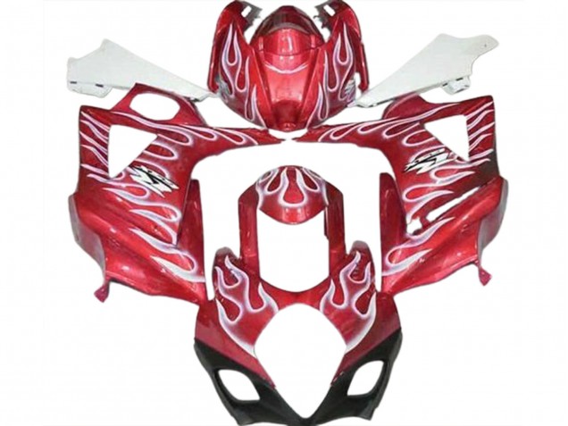2007-2008 Gloss Red and White Flame Suzuki GSXR 1000 Motorcycle Fairing 2007-2008 Gloss Red and White Flame Suzuki GSXR 1000 Motorcycle Fairing