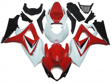 2007-2008 Gloss Red with White OEM Style Suzuki GSXR 1000 Motorcycle Fairing