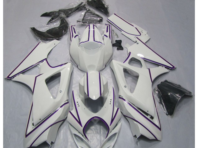 2007-2008 Gloss White Purple Pin Stripe Suzuki GSXR 1000 Motorcycle Fairing