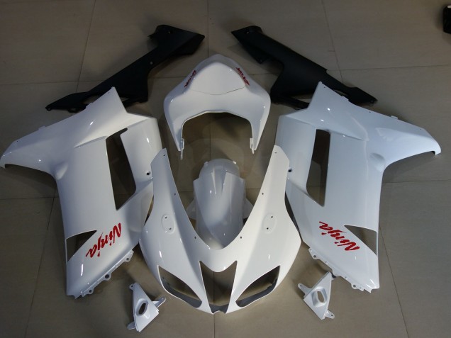 2007-2008 Gloss White & Red Logos Kawasaki ZX6R Motorcycle Fairing 2007-2008 Gloss White & Red Logos Kawasaki ZX6R Motorcycle Fairing