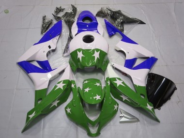2007-2008 Green and Blue Stars and Stripes Honda CBR600RR Motorcycle Fairing