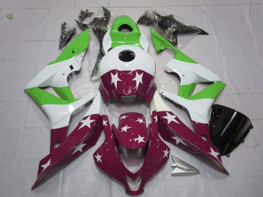 2007-2008 Green and Maroon Stars and Stripes Honda CBR600RR Motorcycle Fairing