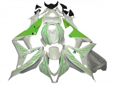 2007-2008 Lime Green Flame on White Honda CBR600RR Motorcycle Fairing