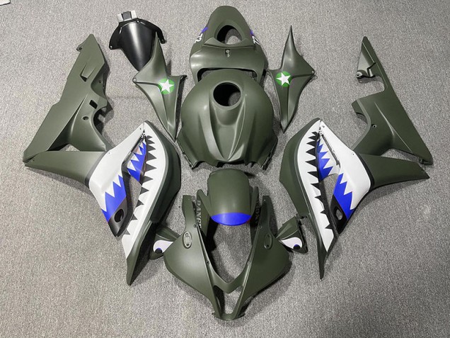 2007-2008 Matte Green & Blue Shark Honda CBR600RR Motorcycle Fairing 2007-2008 Matte Green & Blue Shark Honda CBR600RR Motorcycle Fairing