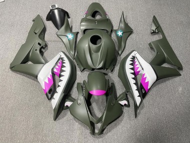 2007-2008 Matte Green & Pink Shark Honda CBR600RR Motorcycle Fairing