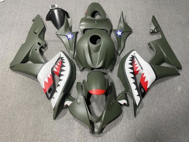 2007-2008 Matte Green & Red Shark Honda CBR600RR Motorcycle Fairing