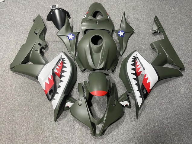 2007-2008 Matte Green & Red Shark Honda CBR600RR Motorcycle Fairing