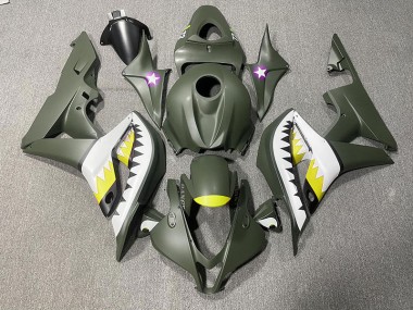 2007-2008 Matte Green & Yellow Shark Honda CBR600RR Motorcycle Fairing
