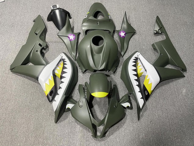 2007-2008 Matte Green & Yellow Shark Honda CBR600RR Motorcycle Fairing