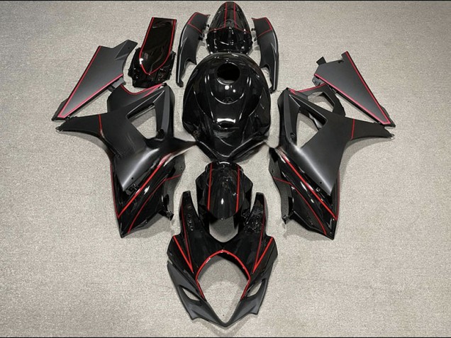 2007-2008 Matte and Gloss Black & Red Trim Suzuki GSXR 1000 Motorcycle Fairing