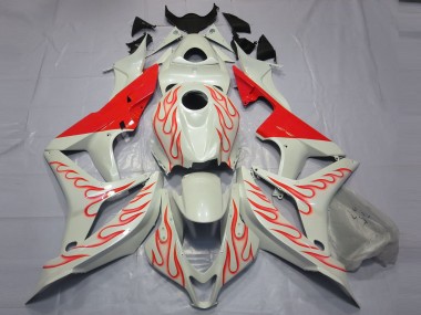 2007-2008 Red Flame on White Honda CBR600RR Motorcycle Fairing
