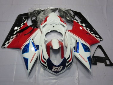 2007-2014 69 White and Red Ducati Ducati 848 1098 1198 Motorcycle Fairing