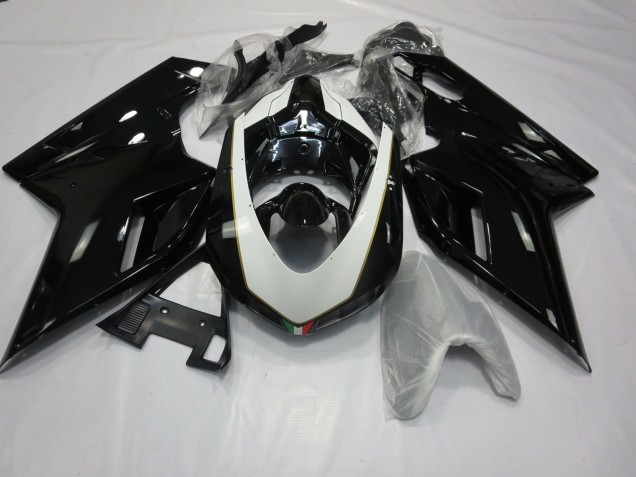 2007-2014 Gloss Black and White Ducati Ducati 848 1098 1198 Motorcycle Fairing