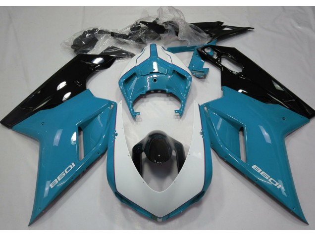 2007-2014 Gloss Light Blue & White Ducati Ducati 848 1098 1198 Motorcycle Fairing