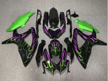 2008-2010 Green and Magenta Flame Suzuki GSXR 600-750 Motorcycle Fairing