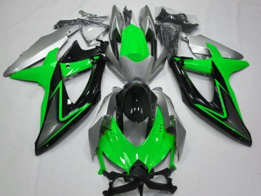 2008-2010 Green and Silver Suzuki GSXR 600-750 Motorcycle Fairing