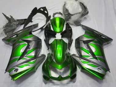 2008-2012 Green and Silver Flame Kawasaki Ninja 250 Motorcycle Fairing