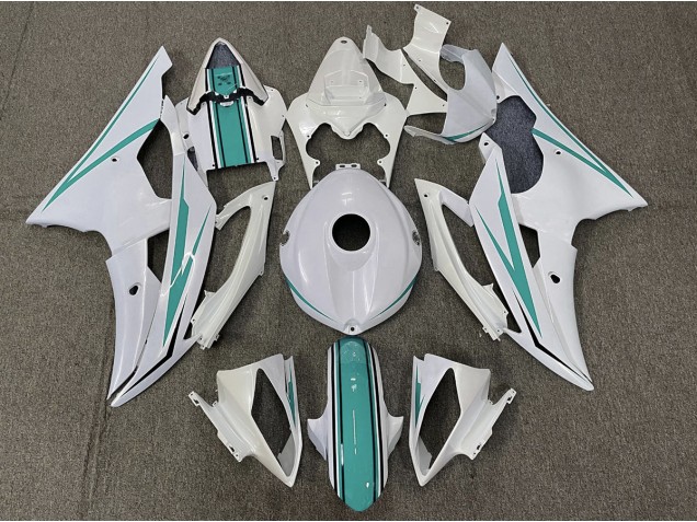 2008-2016 Gloss White and Teal Yamaha R6 Motorcycle Fairing 2008-2016 Gloss White and Teal Yamaha R6 Motorcycle Fairing