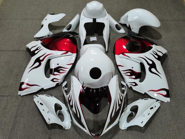 2008-2020 Gloss White & Red Flame Suzuki GSXR 1300 Hayabusa Motorcycle Fairing 2008-2020 Gloss White & Red Flame Suzuki GSXR 1300 Hayabusa Motorcycle Fairing