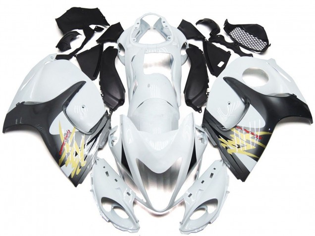 2008-2020 Gloss White with Silver Style Suzuki GSXR 1300 Hayabusa Motorcycle Fairing 2008-2020 Gloss White with Silver Style Suzuki GSXR 1300 Hayabusa Motorcycle Fairing