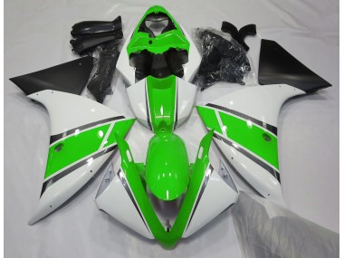 2009-2011 Gloss White and Green Yamaha R1 Motorcycle Fairing