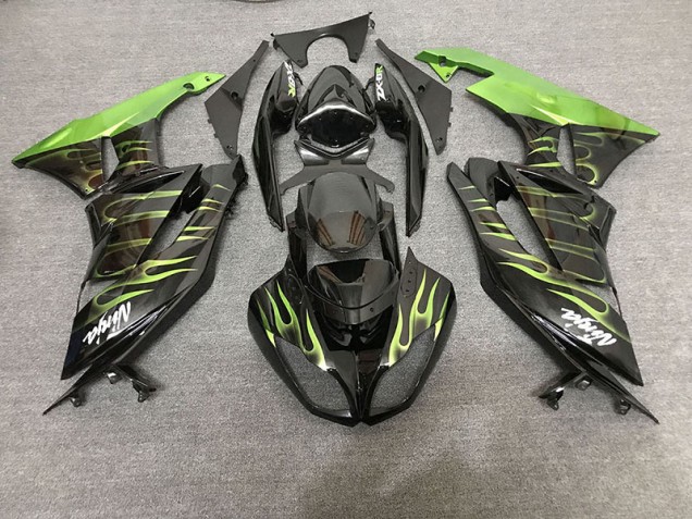 2009-2012 Gloss Black & Green Flame Kawasaki ZX6R Motorcycle Fairing 2009-2012 Gloss Black & Green Flame Kawasaki ZX6R Motorcycle Fairing