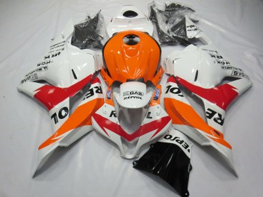 2009-2012 White Red and Orange Repsol Honda CBR600RR Motorcycle Fairing