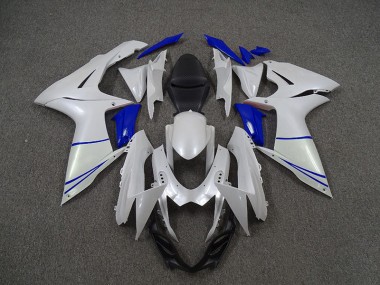 2011-2024 Pearl White and Dark Blue Suzuki GSXR 600-750 Motorcycle Fairing