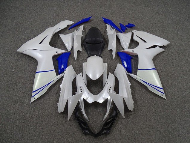 2011-2024 Pearl White and Dark Blue Suzuki GSXR 600-750 Motorcycle Fairing