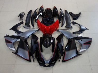 2011-2024 Shiny Grey / Black with Red Suzuki GSXR 600-750 Motorcycle Fairing