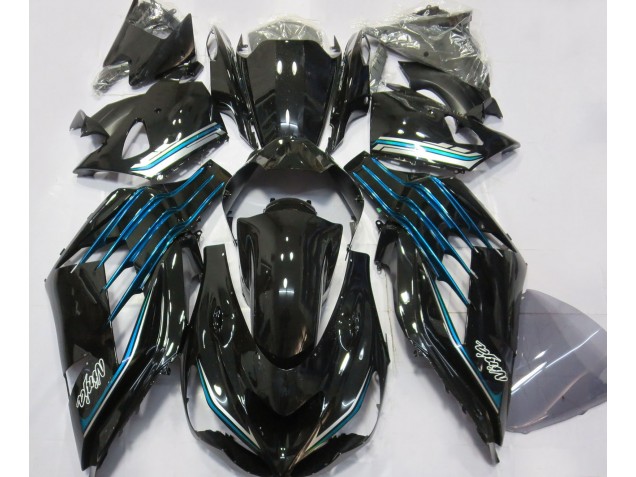 2012-2021 Gloss Black & Light Blue Kawasaki ZX14R Motorcycle Fairing