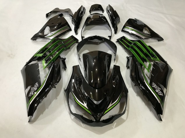 2012-2021 Gloss Black and Slime Green Kawasaki ZX14R Motorcycle Fairing