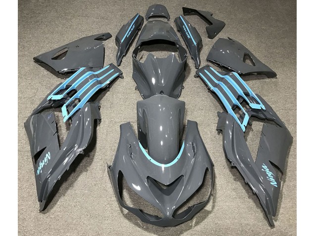 2012-2021 Gloss Grey & Light Blue Kawasaki ZX14R Motorcycle Fairing