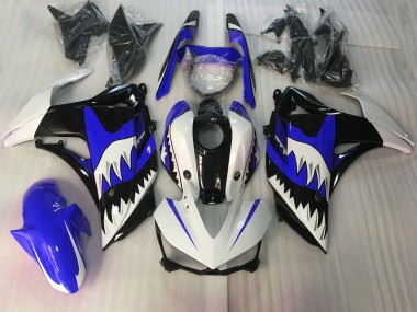 2015-2018 Blue and White Shark Yamaha R3 Motorcycle Fairing