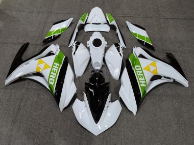 2015-2018 Gloss White Black and Green Yamaha R3 Motorcycle Fairing
