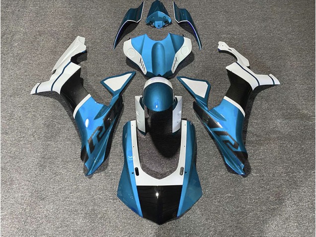 2015-2019 Light Blue & Carbon Fiber Accents Yamaha R1 Motorcycle Fairing