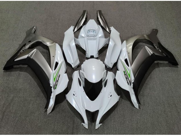 2016-2019 Pearl White and Silver Kawasaki ZX10R Motorcycle Fairing