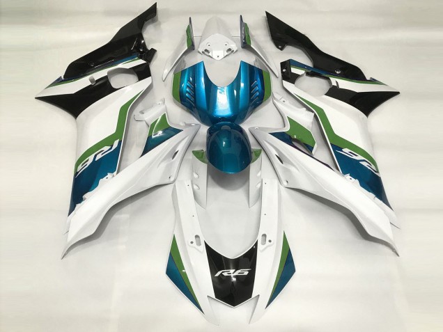 2017-2021 Light Blue and Gloss White Yamaha R6 Motorcycle Fairing